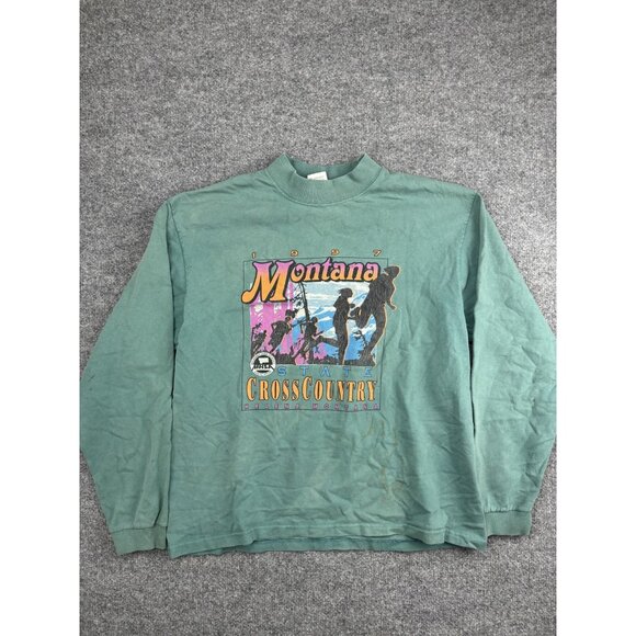 Vintage Montana State Cross Country Shirt Mens Large Green 1997 Crewneck 90s USA - Picture 1 of 11